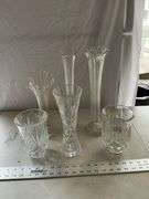Clear glass vases, shades
