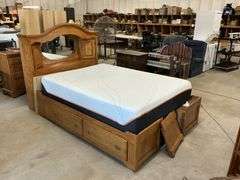 Queen size oak bed set and mattress