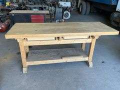 Wooden shop table 80" x 30" x 34" very heavy.