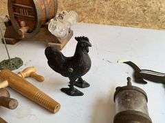 Collectibles/cast-iron chicken etc.