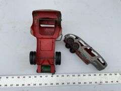 Vintage Tonka truck and Hubley transport trailer