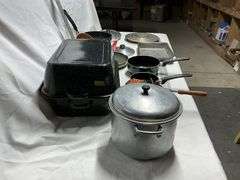 Enamelware roaster and pots and pans