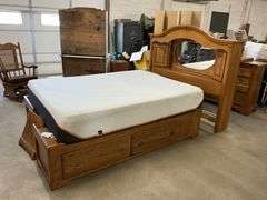 Queen size oak bed set and mattress