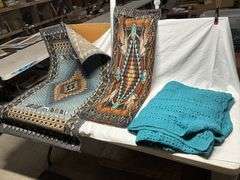 35 1/2 x 58 area rug, Afghan and twin bedspread