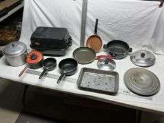 Enamelware roaster and pots and pans