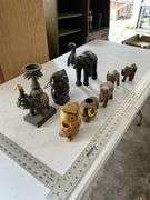 Elephant and owl figurines