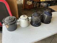 Enamel ware coffee pots and canner
