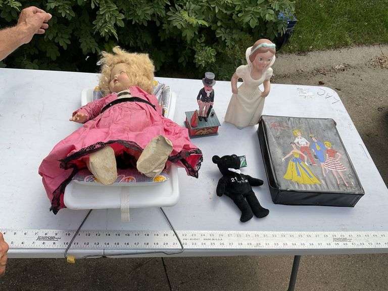 Vintage fashion doll case, plastic bag, ceramic