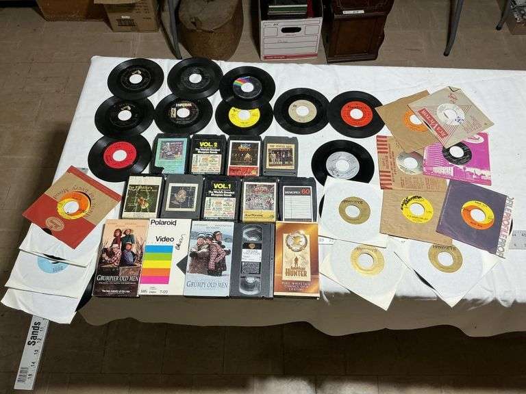 8-track tapes and 45s, etc.
