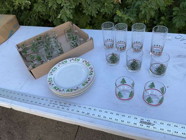 Christmas glasses and plates