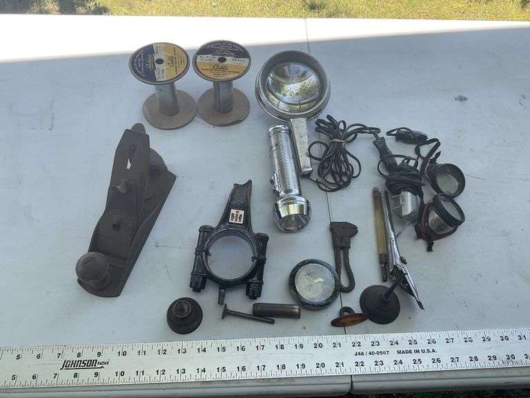 Millers Falls hand plane, lights, etc.