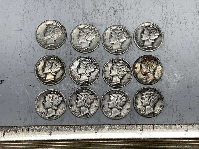 12- mercury dimes from the 40s