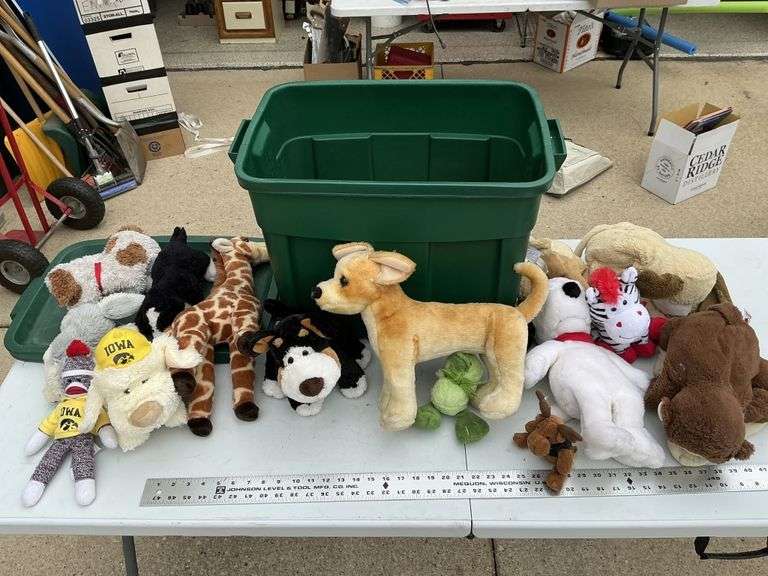 Tote of plush animals