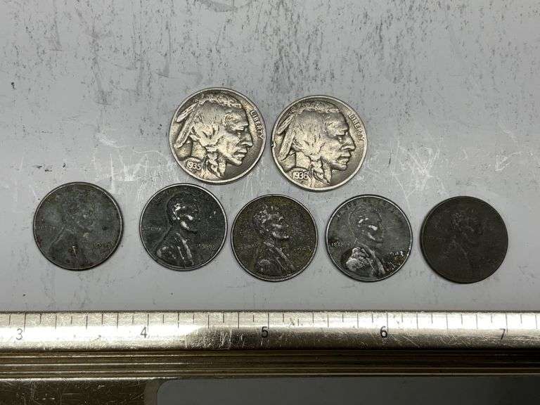 1935, 1936 buffalo Nickels and 5- steel war time