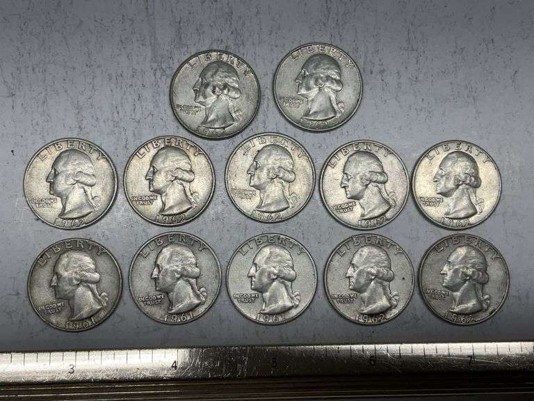 12- Washington silver quarters 1961, 62 - Legacy Auction Company