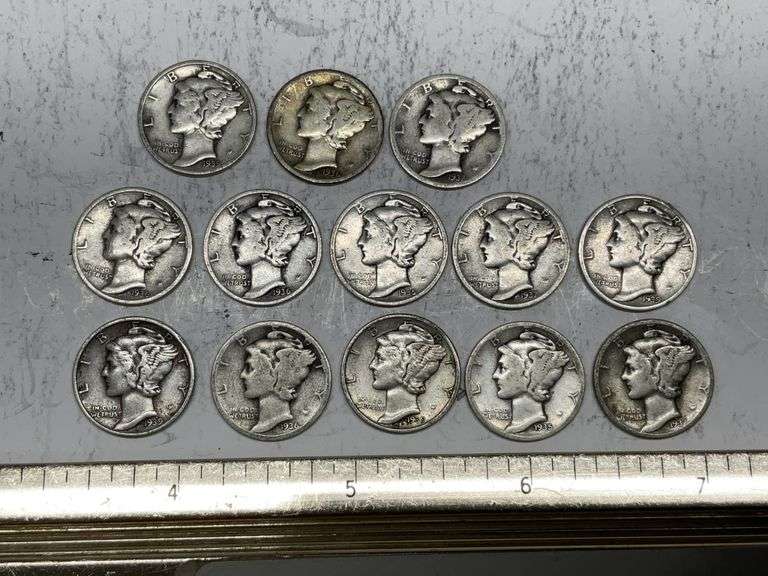 13- mercury dimes from the 30s