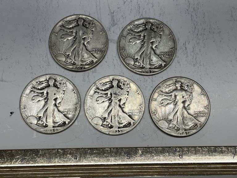 5- Walking liberty half dollars 1934–1943