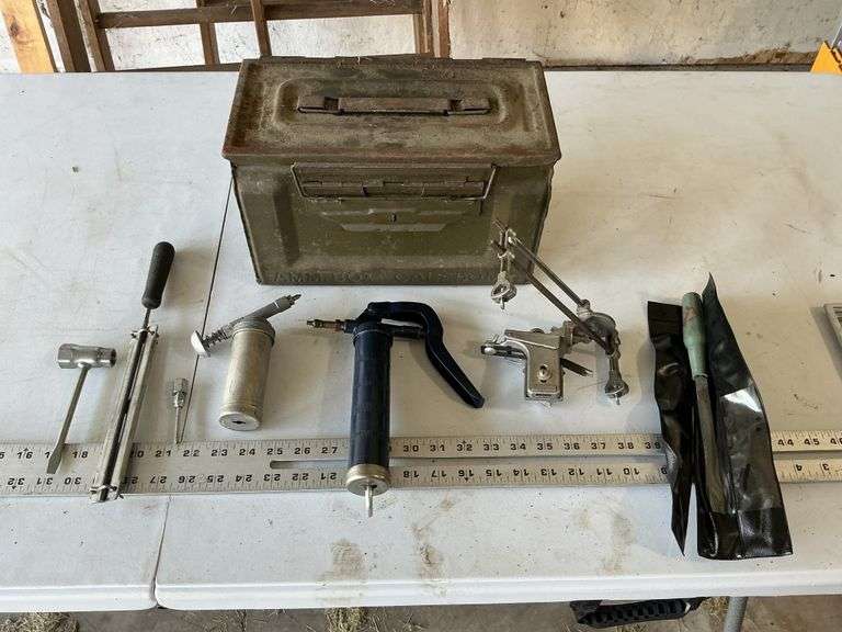 Chainsaw sharpening items and ammo box