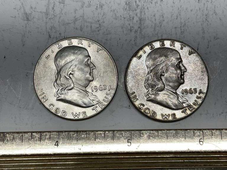 2- Franklin half dollars 1962D, 63D