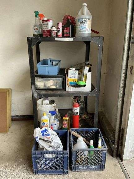 24" x 24" x 48" shelving on casters and contents