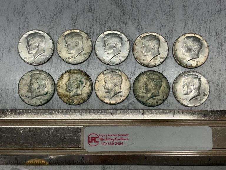 10- Kennedy silver clad half dollars