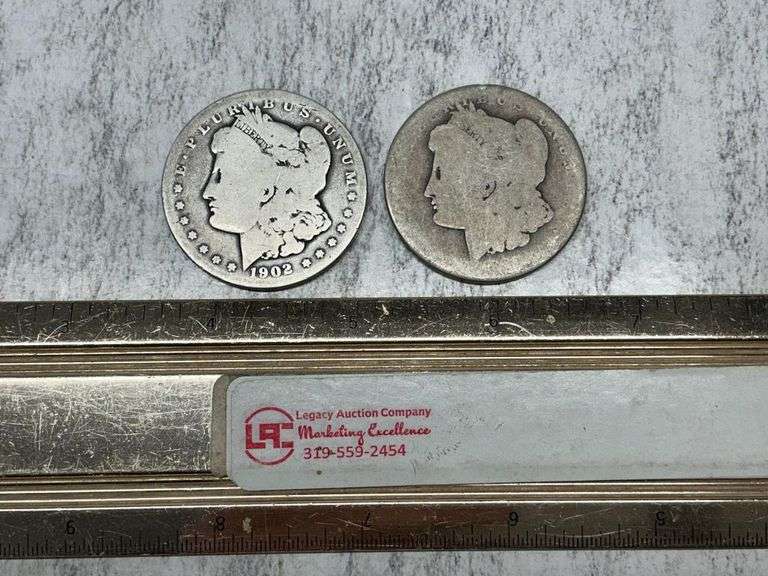 2- Morgan Silver dollars 1902, worn