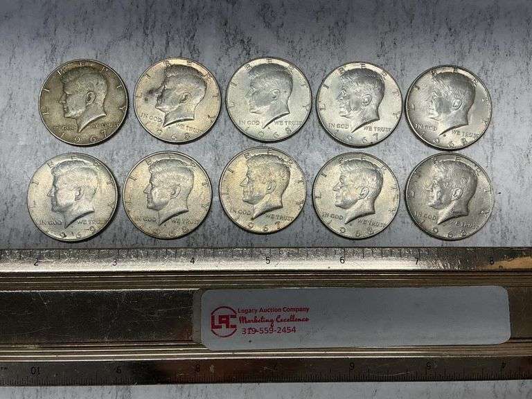 10- Kennedy Silver clad half dollars