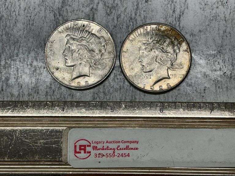 2- Peace silver dollars 1923, 23 S