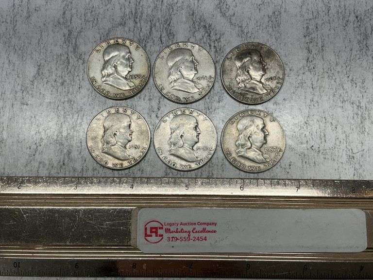 6- Franklin half dollars from the 50s and 60s