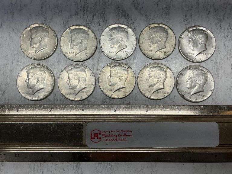 10- 1964 Kennedy Silver half dollars