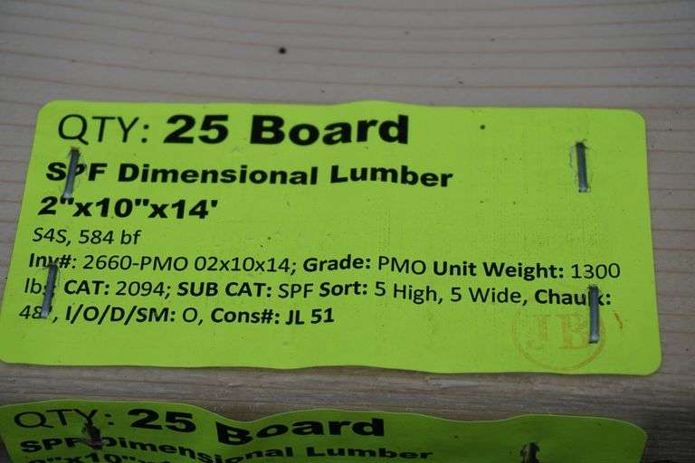 SPF Dimensional Lumber 2"x10"x14' Lambrecht Auction, Inc.
