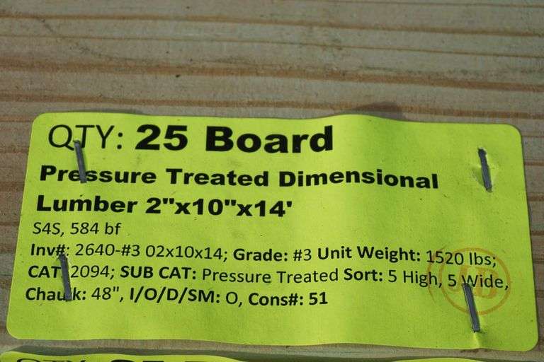 Pressure Treated Dimensional Lumber 2"x8"x14' Lambrecht Auction, Inc.
