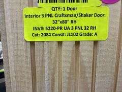 Interior 3 Panel Craftsman/Shaker Door 32"x80" RH (Unassembled)