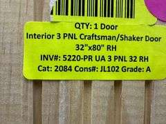 Interior 3 Panel Craftsman/Shaker Door 32"x80" RH (Unassembled)