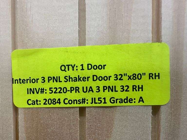 Primed Interior 3 Panel Shaker Door 32"x80" RH (Unassembled)