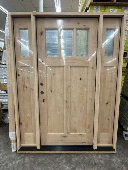 Exterior 3-Lite Square Craftsman Style Knotty Alder Door 1-3-1, RH