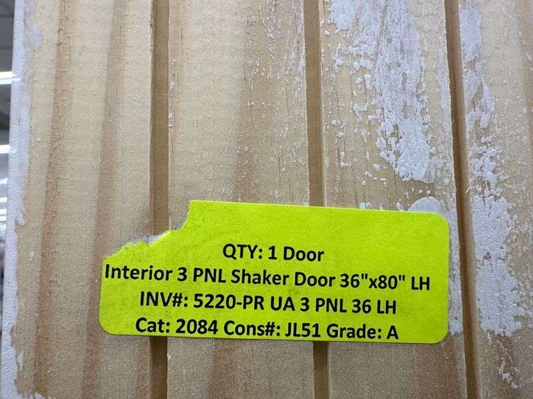 Interior 3 PNL Shaker Door 36"x80" LH (Unassembled)