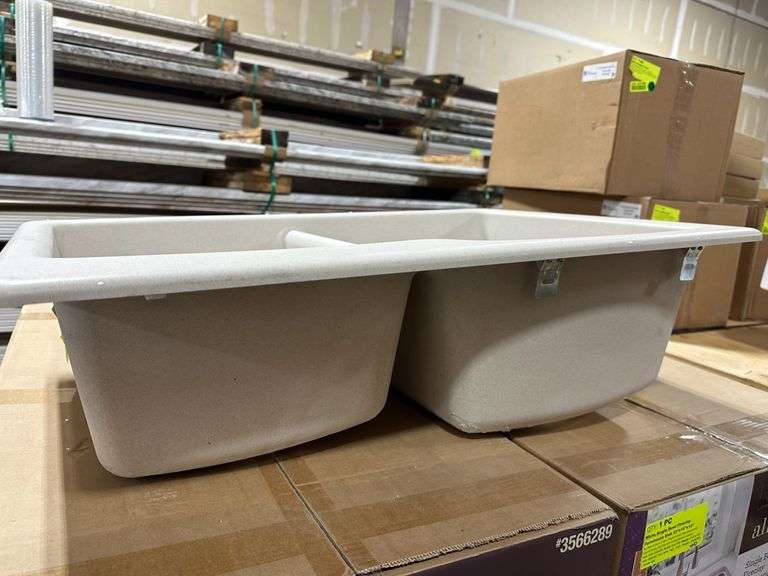 Raw Granite Champagne Double Offset Sink 33"x22"