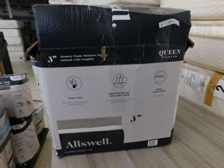 Allswell 3" Memory Foam Mattress Topper Queen Size Lambrecht Auction