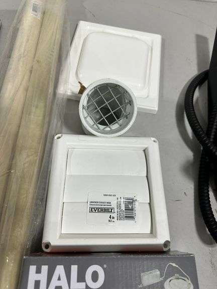 5 Porcelain Tiles, 4 1.5" x 36" Dowels, Halo Downlight, Exterior Vent Exhausts, Shower Head,