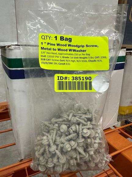 1" Pine Wood Woodgrip Screw, Metal To Wood W/Washer