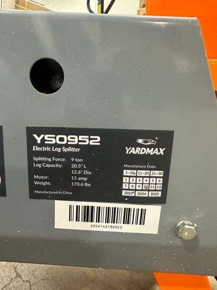 YARDMAX 9-Ton 15 Amp Portable Electric Log Splitter - Used