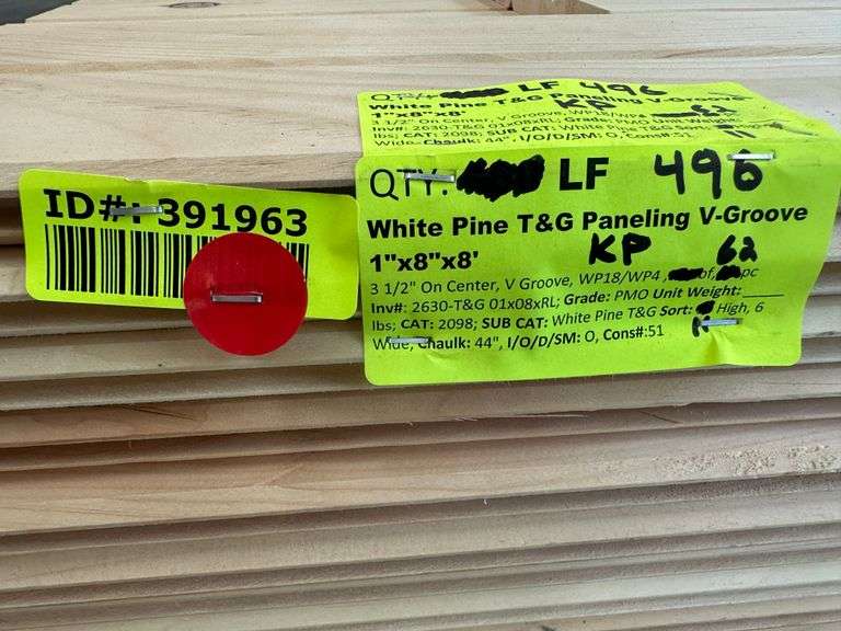 White Pine T&G Paneling V Grove 1"x8"x8'