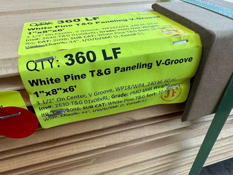 White Pine T&G Paneling V Grove 1"x8"x6'