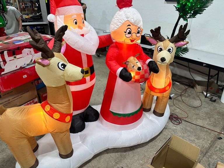 Home Accents Holiday 6 ft. x 7.5 ft. LED Santa Mrs. Claus Deer ...