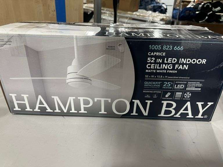 Hampton Bay Caprice 52 in. Integrated LED Indoor Matte White Ceiling Fan Lambrecht Auction, Inc.