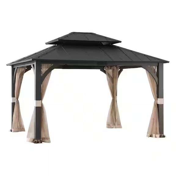 Sunjoy 13 ft. x 15 ft. Churchill Hard Top Gazebo with Netting