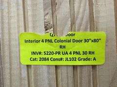 Interior 4 PNL Colonial Door 30"x80" RH (Unassembled)
