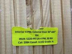 Interior 4 PNL Colonial Door 30"x80" RH (Unassembled)
