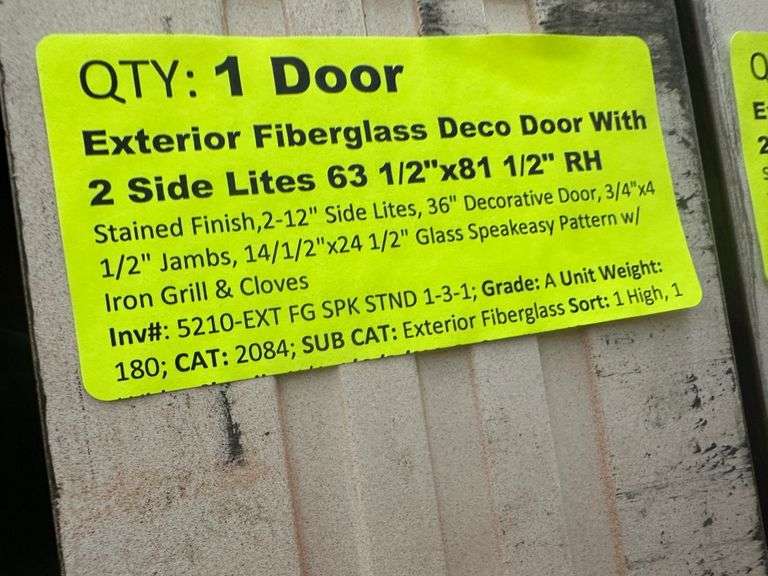 Exterior Fiberglass Deco Door With 2 Side Lites 63 1/2"x81 1/2" RH